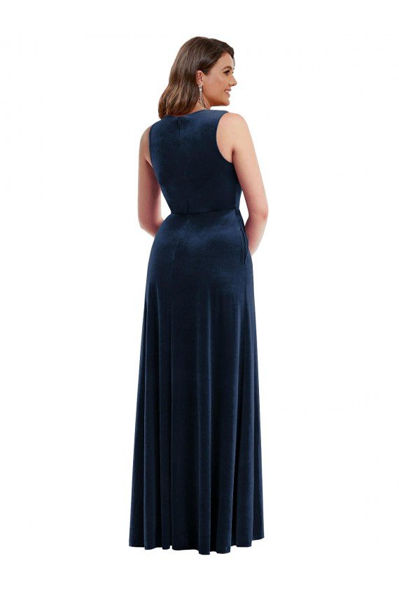 Deep V-Neck Sleeveless Velvet Maxi Formal Dress with Pockets