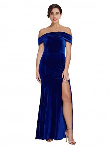Full Length Long Velvet Formal Dress with Side Split Canada