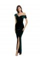 Long Asymmetric Neckline Ruched Velvet Formal Dress
