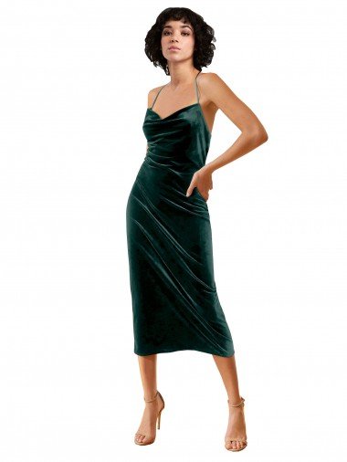 Midi Length Sleek Cowl Neckline Short Velvet Cocktail Formal Dress Canada