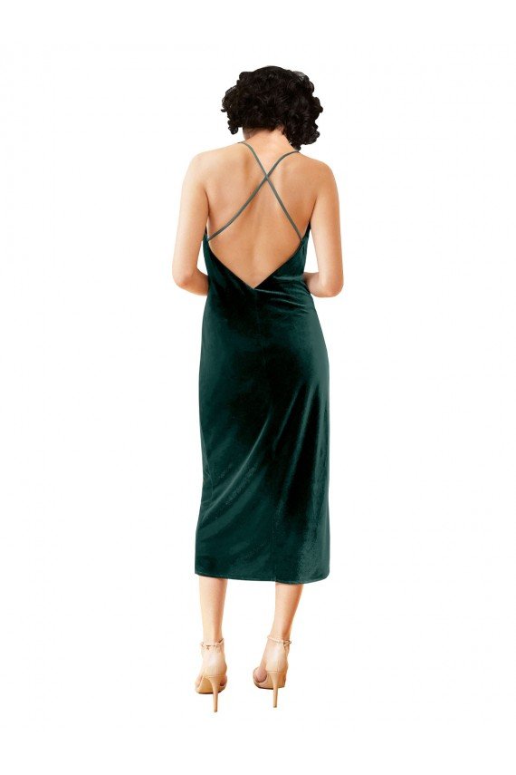 Midi Length Sleek Cowl Neckline Short Velvet Cocktail Formal Dress