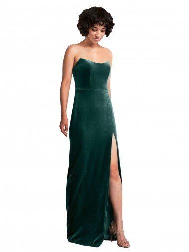 Scooped Strapless Long Velvet Formal Dress with Daring Side Slit Canada